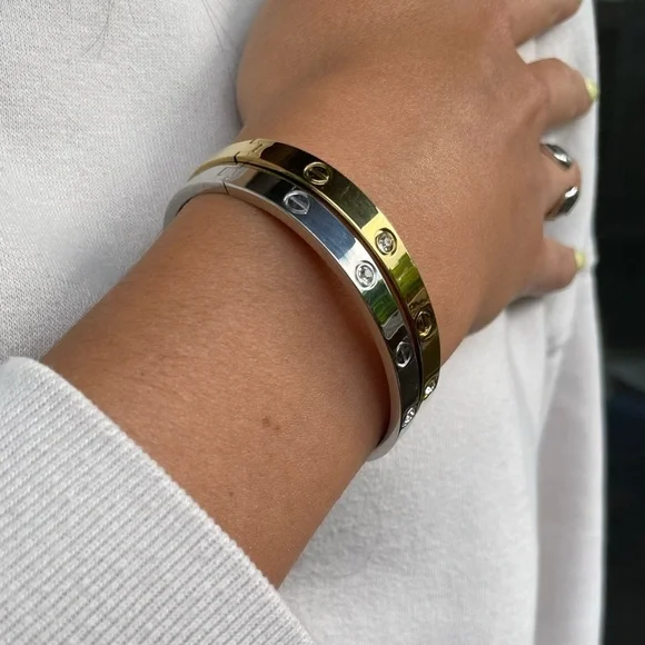 LUXURY GOLD SCREW BRACELET ZIRCONIA LOVE BANGLE BRACELET - Picture 13 of 16